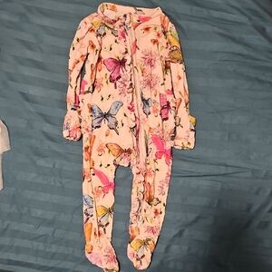 Posh Peanut Pink Butterfly and Floral Kids Footie